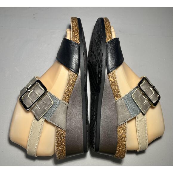 Naot Sandals Womens Size 6 Gray & Black Leather Wedge Slingback Buckle Comfort - Picture 2 of 9